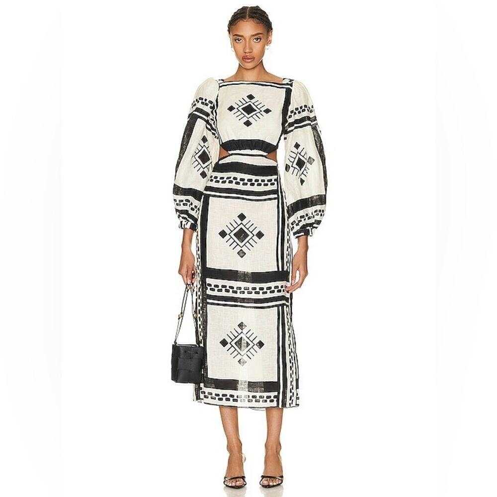 Johanna Ortiz Black White/ Ecru cutout Sachamama Ankle Dress 10